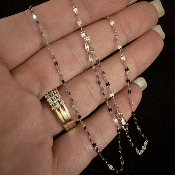 14k Solid White Gold Mirror Valentino 1.8mm 16in Necklace~NEW - Picture 7 of 9